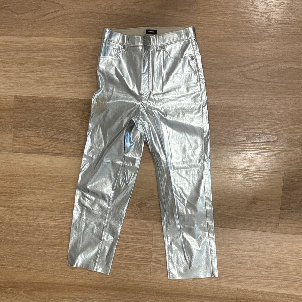Express Silver Straight Leg Super High Pants - Worn Twice!